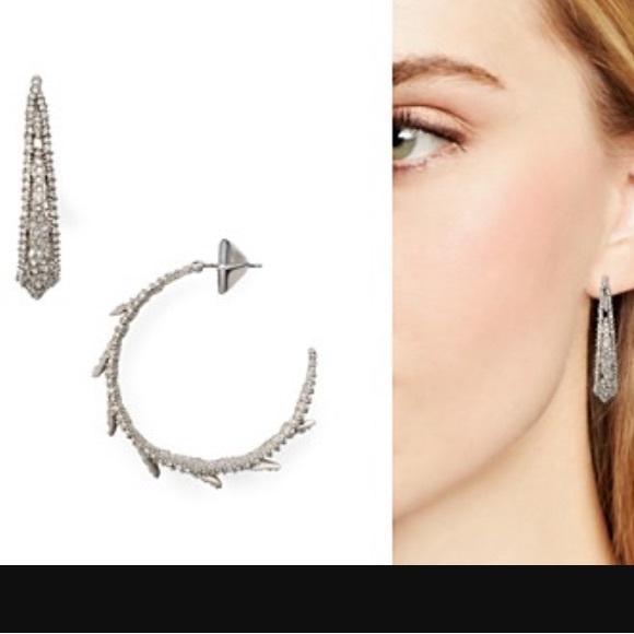 ALEXIS BITTAR • NEW Edgy Crystal Encrusted Spiked Lattice Silver Hoop Earrings - Picture 9 of 12
